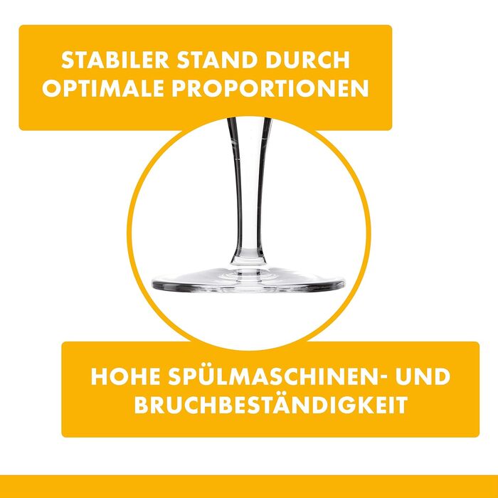 ilios Wine Glass Spritzer, 0.36 l with 1/8 + 1/4 graduation marking, (6 x 360ml), 6-pack, Clear