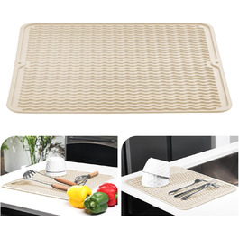 Килимок для сушіння посуду KitchenRaku 40x45 см, силіконовий, термостійкий, неслизький, для мийки, бежевий