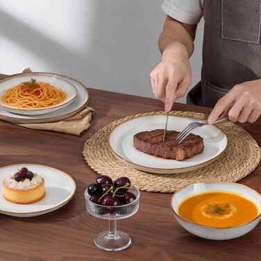 Сервіз Joyfair на 6 осіб, 24 предмети, кераміка, тарілки для їжі, десертні тарілки, миски для каші, сумісний з мікрохвильовою піччю та посудомийною машиною, колір: реактивне мушлеве біле