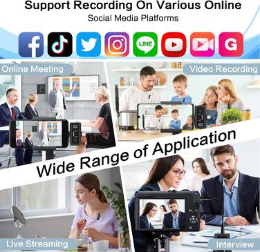 Мікрофон-петличка 3-в-1 для iPhone, Android, камери: бездротовий мікрофон з шумозаглушенням, 45 годин роботи, цифровий дисплей, кейс для зарядки, відеозйомка, стрімінг