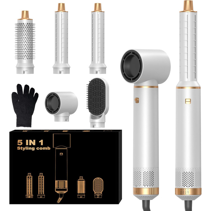 Мультистайлер для волосся 5 в 1 з іонізацією, автоматична плойка, термощітка, випрямляч, об'єм, білий