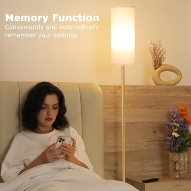 Стельова лампа PreeOtti для вітальні з LED, диммуванням, пультом, 4 колірними температурами, сірий абажур, для вітальні, спальні, офісу