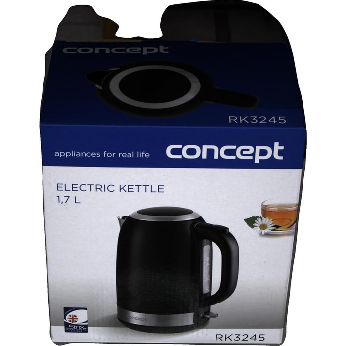 Електричний чайник CONCEPT RK3245 з нержавіючої сталі, чорний, 1.7 л, 2200 Вт