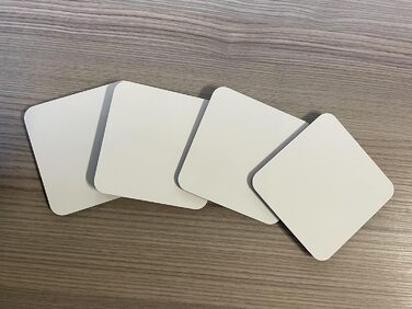 MDF coaster, blank, cork base, 9 x 9 cm, white, blank, square, 50 pieces
