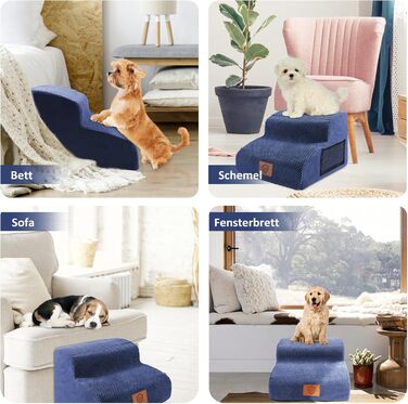 Dog Stairs, Pet Stairs, Foam Dog Stairs, Washable Non-Slip Cat Stairs, Dog Stairs for Small Dogs and Cats, Portable Dog Ramp for Bed, Couch and Car (2-Step Dog Stairs, Blue)