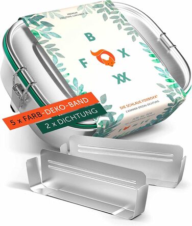 Stainless Steel Lunchbox Premium | Mini 800ml | 2 Dividers / 3 Compartments | 5 x DEKO color rings + 2 x Seal & Smart Clips | Leak-proof, eco-friendly lunchbox for kids