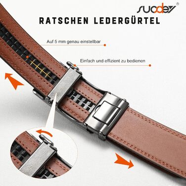 Чоловічий шкіряний ремінь SUOSDEY на автоматичній застібці, 35 мм, без отворів, регульований, для джинсів та бізнес-кежуал, 87-105 см (A-brown)