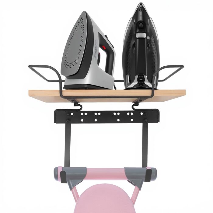 Настінна вішалка для праски та гладильної дошки, органайзер для прасування, дерев'яний підстав, регульовані гачки, для пральні