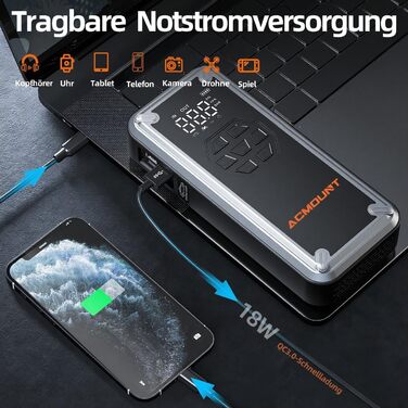 Powerbank для авто Acmount Starthilfe з компресором, 7000A, 150PSI, LCD, LED, до 9L бензину/8L дизеля