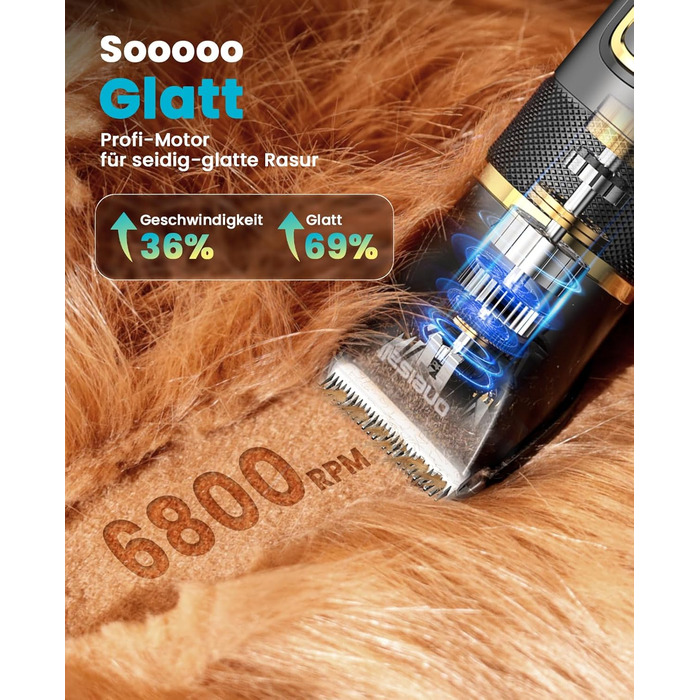 Машинка для стрижки собак Oneisall Leise Hundeschermaschine Upgrade Pro, професійна машинка для собак та котів, акумулятор 2000mAh, водонепроникна IPX7, для догляду за шерстю вдома
