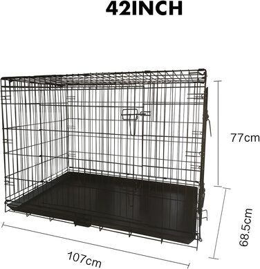 Клітка для собак 60 x 43 x 48 см, розкладний транспортний відсік з 2 дверцятами, металева переноска для тварин, вольєр, переноска для собак, авто-переноска для собак