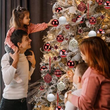 Набір прикрас на ялинку 101 шт., новорічний декор, пластикові кулі для ялинки, кулі на ялинку, зірка на верхівку, матові, глянцеві, багаторазові ялинкові кулі, 3, 4 та 6 см (червоні)