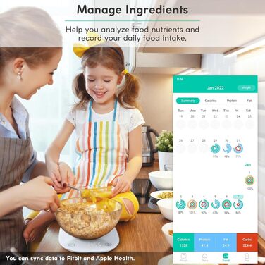 Кухонні ваги Arboleaf Digital з App, 10kg/0.5g, Bluetooth, підрахунок калорій, USB-зарядка, скло, функція тарування (білий)