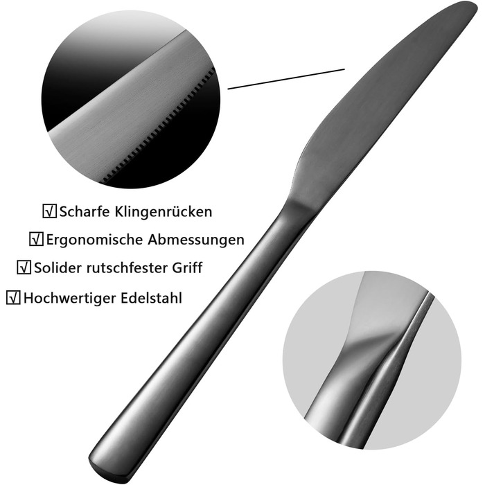 Black Cutlery Set, 6 People, 30-Piece, High-Quality Shiny Black, Stainless Steel Cutlery Set, Fork, Knife, Spoon Set, High-Gloss Polished Mirror Finish, Dishwasher Safe