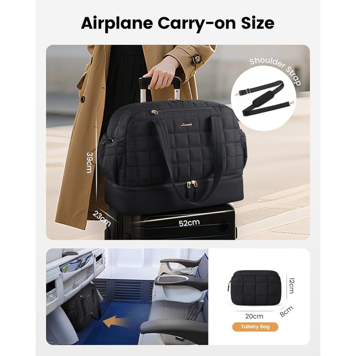 Сумка-мішок LOVEVOOK Weekender 35L: водонепроникна спортивна сумка для подорожей, туризму, йоги (чорний)