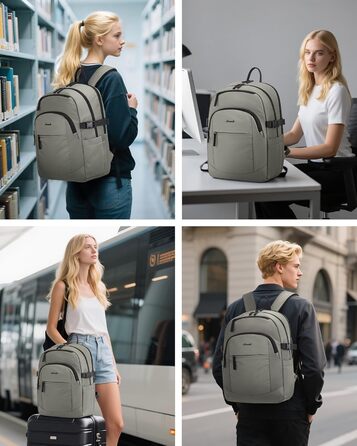 Рюкзак LOVEVOOK для ноутбука 15.6 дюймів (17.3 дюймів), водонепроникний, для жінок та чоловіків, на кожен день, для роботи, навчання, подорожей (сірий, зелений)