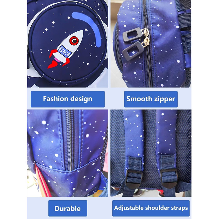 Дитячий рюкзак для садка та школи Kinderrucksack, темно-синій, з поворотком, для дітей 1-3 років, форма ракети