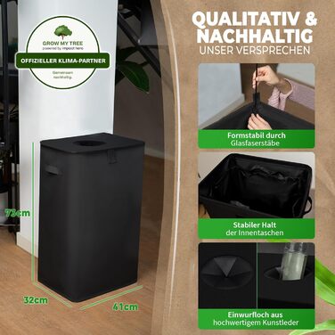 Deposit bottle collection container with lid and carrying bag | Deposit container with drop-in opening | Ideal bottle organizer for collecting deposits, bottle collector, empty container for kitchen - black