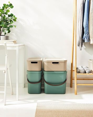 Rotho Albula Storage Box 40l with Lid, Plastic (Recycled PP), Green, 40l (40.0 x 40.0 x 34.0 cm)