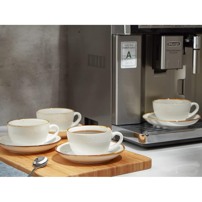 One more Cappuccino cups made of white ceramic, with saucers, 190 ml, espresso cups 4-piece set, for cafe and mocha, creamy white