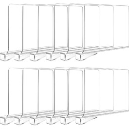 8-Piece Clear Acrylic Shelf Dividers, Multifunctional Shelf Divider, Adjustable Clothes Organizer, Clear Storage Organizer for Wood Shelf, Bedroom (Clear-12)