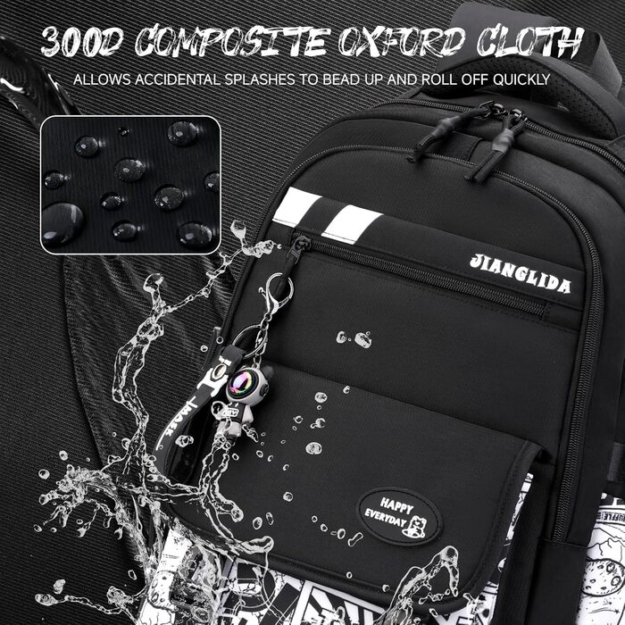 Шкільний рюкзак Tanou для хлопців-підлітків, чорний, з принтом графіті, водонепроникний, 10-18 років