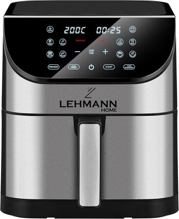 Аерофритюрниця Lehmann XXL 8 л, 1800 Вт, з LED-екраном, 10 програм, температурний режим 76-200°C, таймер, для здорового приготування без олії