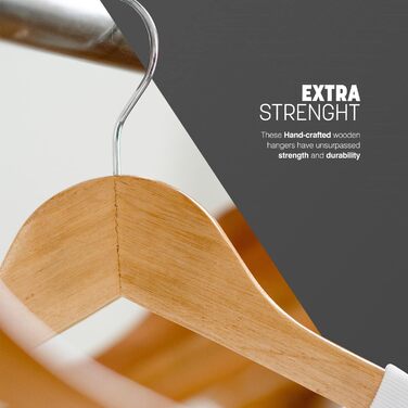 Плечики для одягу KEPLIN Starker з натурального дерева (30 шт.) з обертовим гачком 360° та перекладиною для штанів. Економія місця в шафі. Підходить для пальто, жакета, костюма.