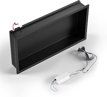 Stainless Steel Corner Shower with LED Strip Lighting, 60 cm x 30 cm, Waterproof - No Tiles Required, Bathroom Storage, Niche, Matte Black