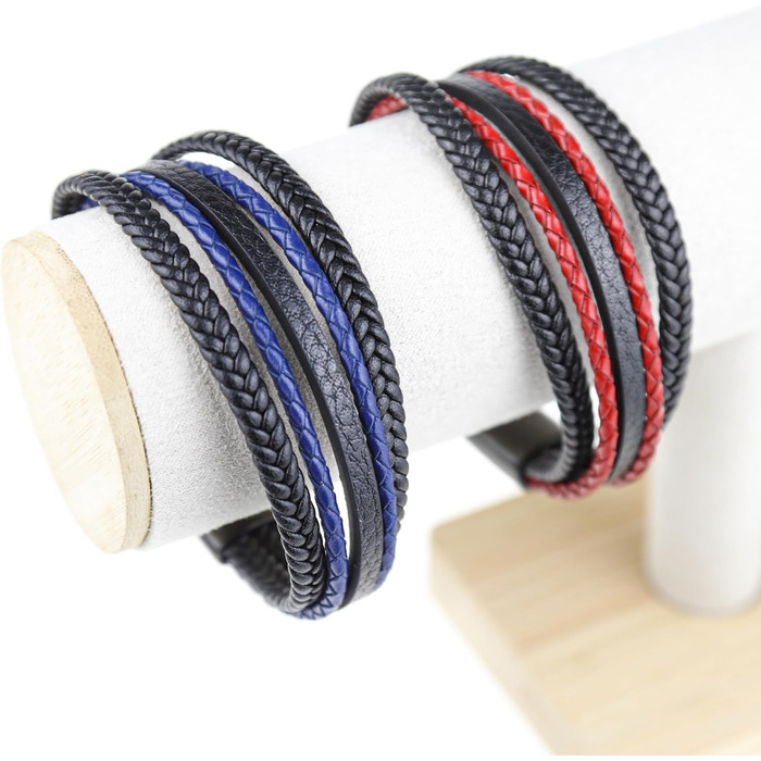 Чоловічий шкіряний браслет, чорний, коричневий, синій, плетіння, 21 см, подарунок для чоловіків, День батька D1