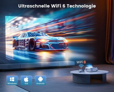 Beamer 25000Lumen 1080P/4K Android TV з автотрапецеїдним виправленням, електричним фокусом, WiFi, Bluetooth, для iPhone/Android/Tablet, білий