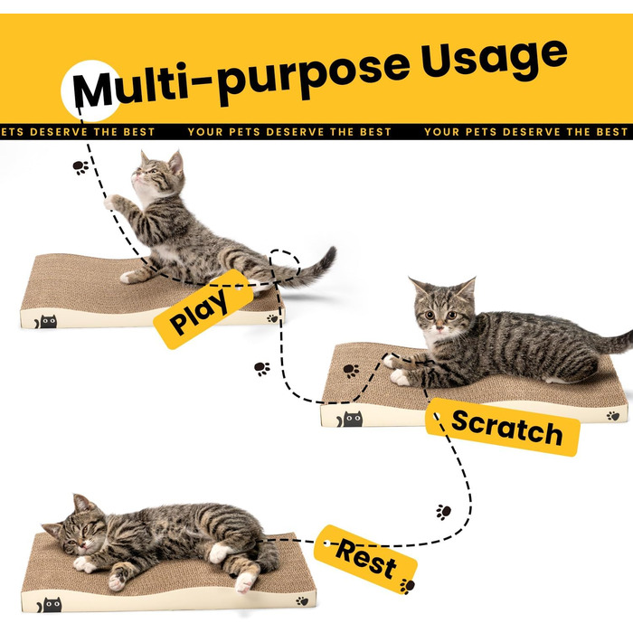 Кігтеточка для котів з коробкою та 4 змінними шарами з картону - велика кігтеточка з міцного гофрокартону, двосторонні шари для дряпання з наклейками DIY - місце для відпочинку котів у квартирі, захист меблів. Велика коробка для котів + 4 кігтеточки + нак