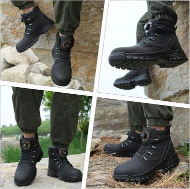 Черевики безпеки чоловічі/жіночі, водонепроникні робочі черевики, високі, з металевим підноском, антиковзаючі, легкі, чорні, з поворотним замикачем, 43 EU