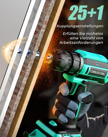 Акумуляторний шурупокрут-дрель 20V з 56 шт. насадок, 42Nm, LED-підсвічування, для дому та ремонту