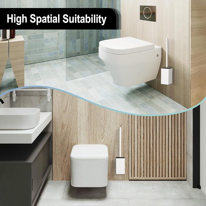 Настінна щітка для туалету DAZI з кріпленням без свердління, з нержавіючої сталі, сучасний дизайн, знімний внутрішній стаканчик для легкого догляду та очищення (золота щітка) (білий)