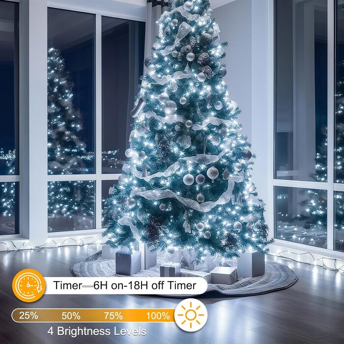 Різдвяна гірлянда з пультом дистанційного керування, 10 м, 100 LED, вологостійка для зовнішнього використання, 8 режимів. Ідеально підходить для садів, вечірок, терас та балконів, святкова декор. (Холодне біле світло, 10м, 100 LED)