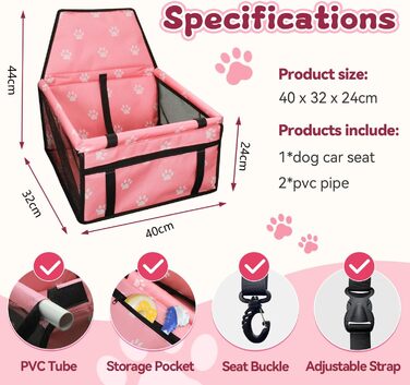 Автомобільний лежак для собак Flagest: зручний, знімний, 40x32x24 см (рожевий)