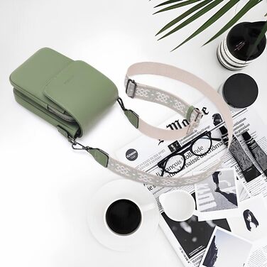 Сумка-органайзер на шию MUIIKOLA з RFID-захистом для телефону, веганська шкіра, зелений світлий. Сумка через плече для жінок з широким ременем та гаманцем.