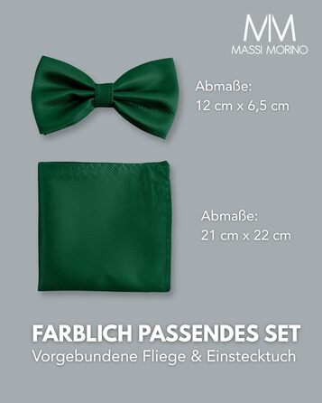 Массі Моріно: Комплект краватка-метелик та нагрудна хустинка для чоловіків - ідеальний вибір на весілля. Регульована краватка-метелик (зелена)