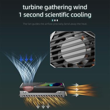 SSD-накопичувач M.2 2280 з RGB-підсвічуванням та охолодженням, преміум-алюмінієвий дизайн, ефективний теплорозсіювач, з термопрокладкою (чорний)