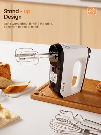 Електричний ручний міксер 400 Вт з 6 швидкостями та Turbo Boost, з набором аксесуарів, нержавіюча сталь, білий