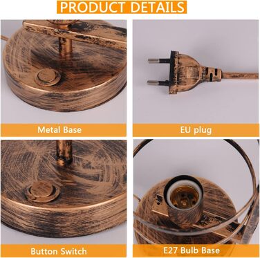 Металева настільна лампа для офісу та дому, Е27, вінтажний стиль, з абажуром-сіткою, чорний колір, з вимикачем (без лампочки)