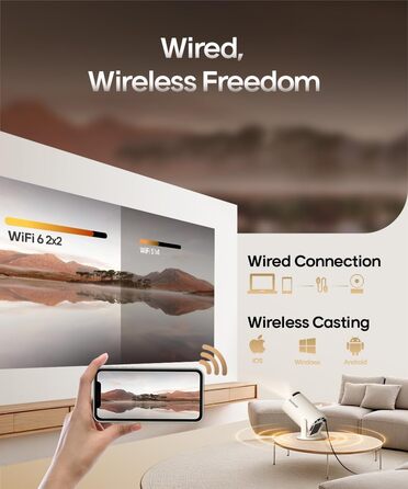 Портативний проєктор 4K/1080p з Android 11.0, WiFi 6, Bluetooth 5.0, 200 ANSI, автоматичне вирівнювання, ручний фокус