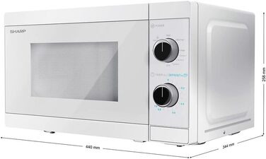 Мікрохвильова піч Sharp YC-MG01E-B з грилем, 20л, 800Вт/1000Вт, ручне керування, колір кристаль-білий