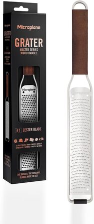 Microplane Zester Kitchen Grater Fine for Citrus Fruits, Hard Cheese, Ginger, Chocolate & Nutmeg from the Master Series with Walnut Wood Handle and Stainless Steel Blades - Made in USA