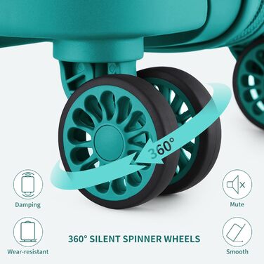 Набір валіз з твердого пластику: середній, великий, extra large, з TSA-замком, 4 колеса, поліпропілен, бірюзово-зелений