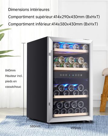 Kalamera 33 Bottle Dual Zone Wine Refrigerator - Stainless Steel Door, Freestanding