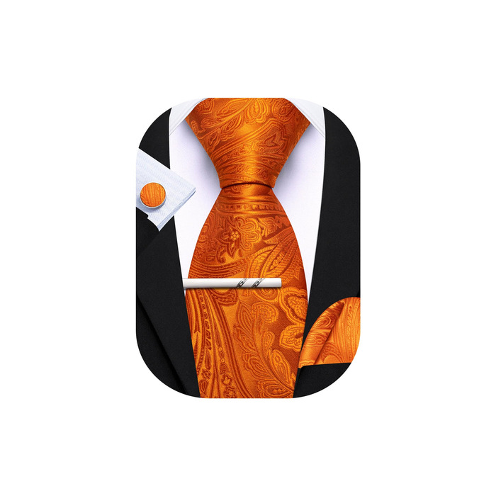 Набір краваток, краваткова кнопка, нагрудна хустинка, запонки, для чоловіків Barry.Wang (Оранжевий)