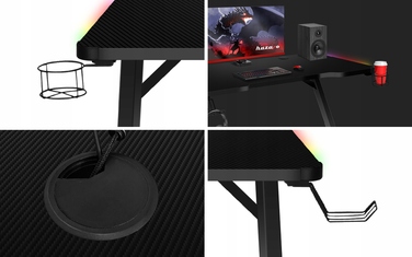 Ігровий стіл Huzaro Hero 2.5 з RGB LED підсвіткою, 120 x 75 x 60 см, чорний