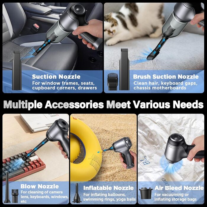 Портативний бездротовий ручний пилосос Brovamo з акумулятором, 12000Pa, для дому, авто, кухні, офісу, видалення шерсті тварин
